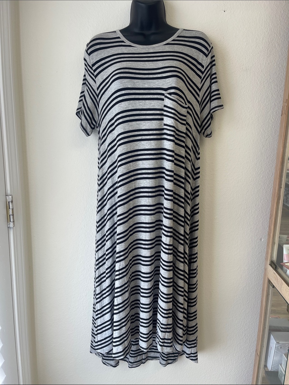 LuLaRoe Black and Gray Striped Maxi Dress